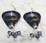 Skull Guitar Pick Earrings with Purple Swarovski Crystal Dangles