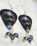 Skull Guitar Pick Earrings with Purple Swarovski Crystal Dangles