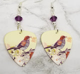 Song Bird Guitar Pick Earrings with Amethyst Swarovski Crystals