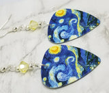 Vincent van Gogh Starry Night Guitar Pick Earrings with Jonquil Swarovski Crystals