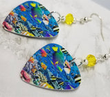 Under The Sea Tropical Fish Guitar Pick Earrings with Yellow Swarovski Crystals