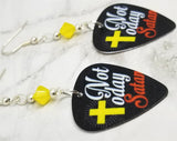 Not Today Satan Guitar Pick Earrings with Yellow Opal Swarovski Crystals