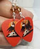 Vulture on a Cow Skull Guitar Pick Earrings with Smoked Topaz Swarovski Crystals