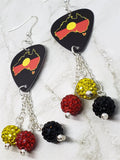 Australian Shaped Aboriginal Flag Guitar Pick Earrings with Pave Bead Dangles