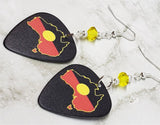 Australian Shaped Aboriginal Flag Guitar Pick Earrings with Yellow Swarovski Crystals