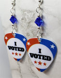 I Voted Guitar Pick Earrings with Blue Swarovski Crystals