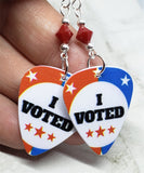 I Voted Guitar Pick Earrings with Red Swarovski Crystals