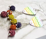 Pastel Chevron Guitar Pick Earrings with Pave Bead Dangles