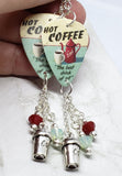 Hot Coffee The Best Drink of All Guitar Pick Earrings with Coffee Cup Charm and Swarovski Crystal Dangles