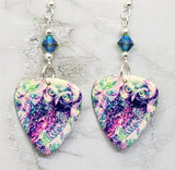 Colorful Owl Guitar Pick Earrings with Green AB Swarovski Crystals
