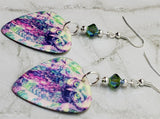 Colorful Owl Guitar Pick Earrings with Green AB Swarovski Crystals