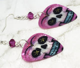 Skull with Fuchsia Shading Guitar Pick Earrings with Fuchsia Swarovski Crystals