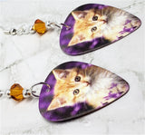 Orange Kitten Guitar Pick Earrings with Orange Swarovski Crystals