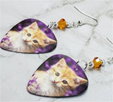 Orange Kitten Guitar Pick Earrings with Orange Swarovski Crystals