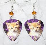 Orange Kitten Guitar Pick Earrings with Orange Swarovski Crystals