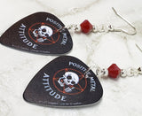 Positive Metal Attitude Skeleton and Pentagram Guitar Pick Earrings with Red Swarovski Crystals