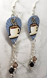 Coffee Cup Guitar Pick Earrings with Coffee Cup Charm and Swarovski Crystal Dangles