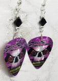 Skull with Barbed Wire Guitar Pick Earrings with Black Swarovski Crystals