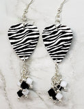 Zebra Print Guitar Pick Earrings with Black and White Swarovski Crystal Dangles