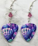 Colorful Shell Guitar Pick Earrings with Pink Swarovski Crystals