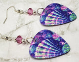Colorful Shell Guitar Pick Earrings with Pink Swarovski Crystals