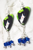 Black and White Tuxedo Kitten Guitar Pick Earrings with Blue Swarovski Crystal Dangles