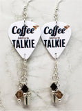 Coffee Before Talkie Guitar Pick Earrings with Coffee Cup Charm and Swarovski Crystal Dangles