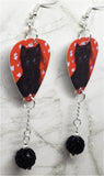 Black Cat Kitten Guitar Pick Earrings with Black Pave Bead Dangles