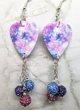 Beautiful Purple, Blue and Pink Guitar Pick Earrings with Pave Bead Dangles