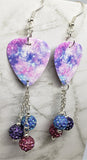 Beautiful Purple, Blue and Pink Guitar Pick Earrings with Pave Bead Dangles