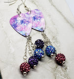 Beautiful Purple, Blue and Pink Guitar Pick Earrings with Pave Bead Dangles