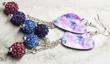 Beautiful Purple, Blue and Pink Guitar Pick Earrings with Pave Bead Dangles