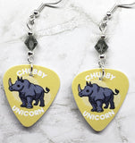 Chubby Unicorn Rhinoceros Guitar Pick Earrings with Gray Swarovski Crystals