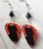 Black Cat Kitten Guitar Pick Earrings with Black Swarovski Crystals