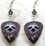 Sloth Guitar Pick Earrings with Gray Swarovski Crystals