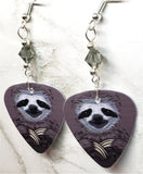 Sloth Guitar Pick Earrings with Gray Swarovski Crystals