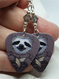 Sloth Guitar Pick Earrings with Gray Swarovski Crystals