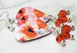 Poppy Guitar Pick Earrings with Indian Red Swarovski Crystal Dangles