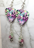 Colorful Flowered Guitar Pick Earrings with Flower Charm and Swarovski Crystal Dangles