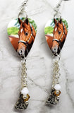 Gorgeous Horse Guitar Pick Earrings with Silver Horse Charm and Swarovski Crystal Dangles
