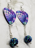 Colorful Shell Guitar Pick Earrings with Blue AB Pave Bead Dangles