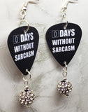 CLEARANCE 0 Days Without Sarcasm Guitar Pick Earrings with White and Black Pave Bead Dangles