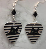 Black Cat in the Blinds Guitar Pick Earrings with Black Swarovski Crystals