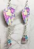 Colorful Heart Pattern Guitar Pick Earrings with Heart Charms and Swarovski Crystal Dangles