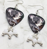 Koala Bear Guitar Pick Earrings with White Swarovski Crystal Dangles