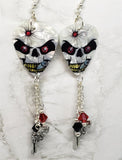 Skull with Bullet Hole Guitar Pick Earrings with Gun Charm and Swarovski Crystal Dangles