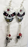 Skull with Bullet Hole Guitar Pick Earrings with Gun Charm and Swarovski Crystal Dangles