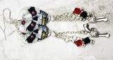 Skull with Bullet Hole Guitar Pick Earrings with Gun Charm and Swarovski Crystal Dangles