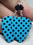 Blue with Black Polka Dots Guitar Pick Earrings and Black Swarovski Crystals