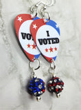 I Voted Guitar Pick Earrings with American Flag Pave Bead Dangles